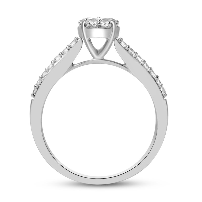 Jewelili Bridal Ring with Round Natural White Diamonds in 10K White Gold 1/2 CTTW View 3