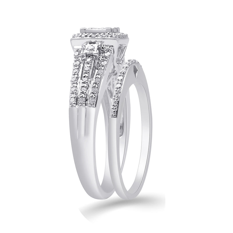 Jewelili Sterling Silver With 1/3 CTTW Natural White Diamonds Bridal Set
