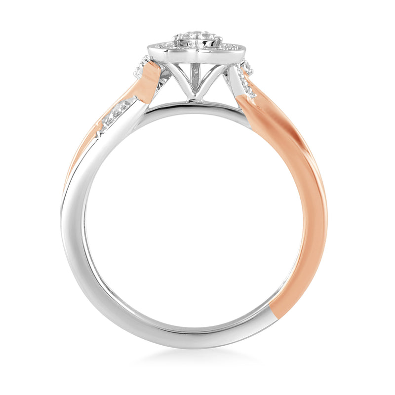 Jewelili Rose Gold Over Sterling Silver With 1/10 CTTW Diamonds Heart Shape Engagement Ring