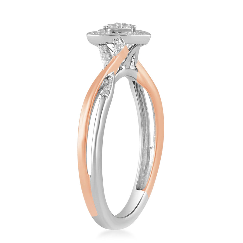 Jewelili Rose Gold Over Sterling Silver With 1/10 CTTW Diamonds Heart Shape Engagement Ring