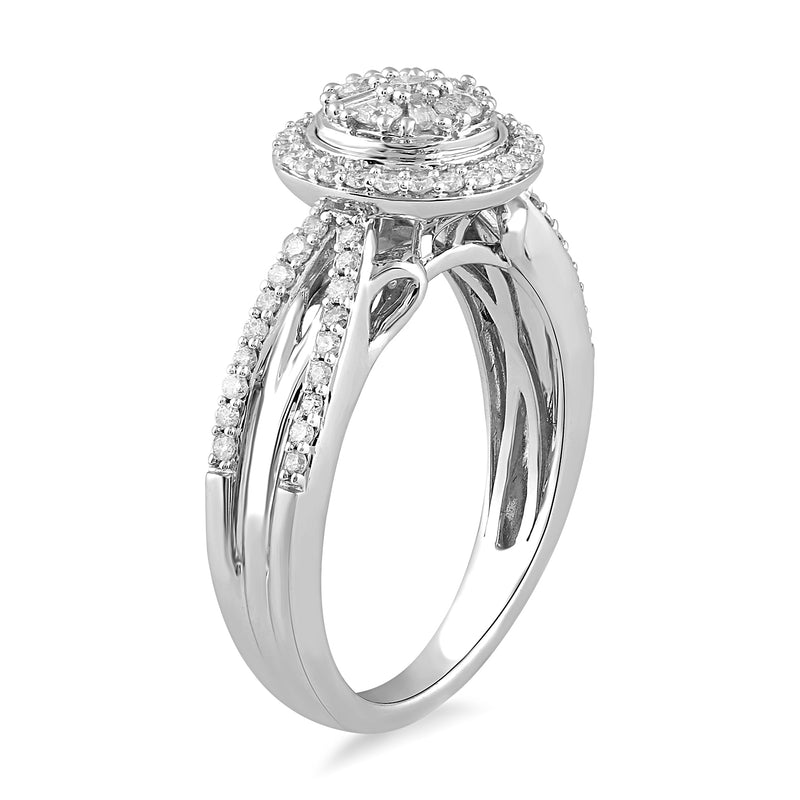 Jewelili Engagement Ring with Baguette and Round Natural White Diamonds in 10K White Gold 1/2 CTTW View 3