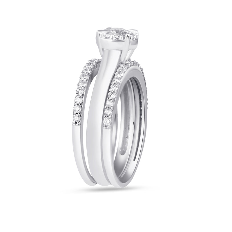 Jewelili Bridal Set with Natural White Round Diamonds in 10K White Gold 3/4 CTTW View 2
