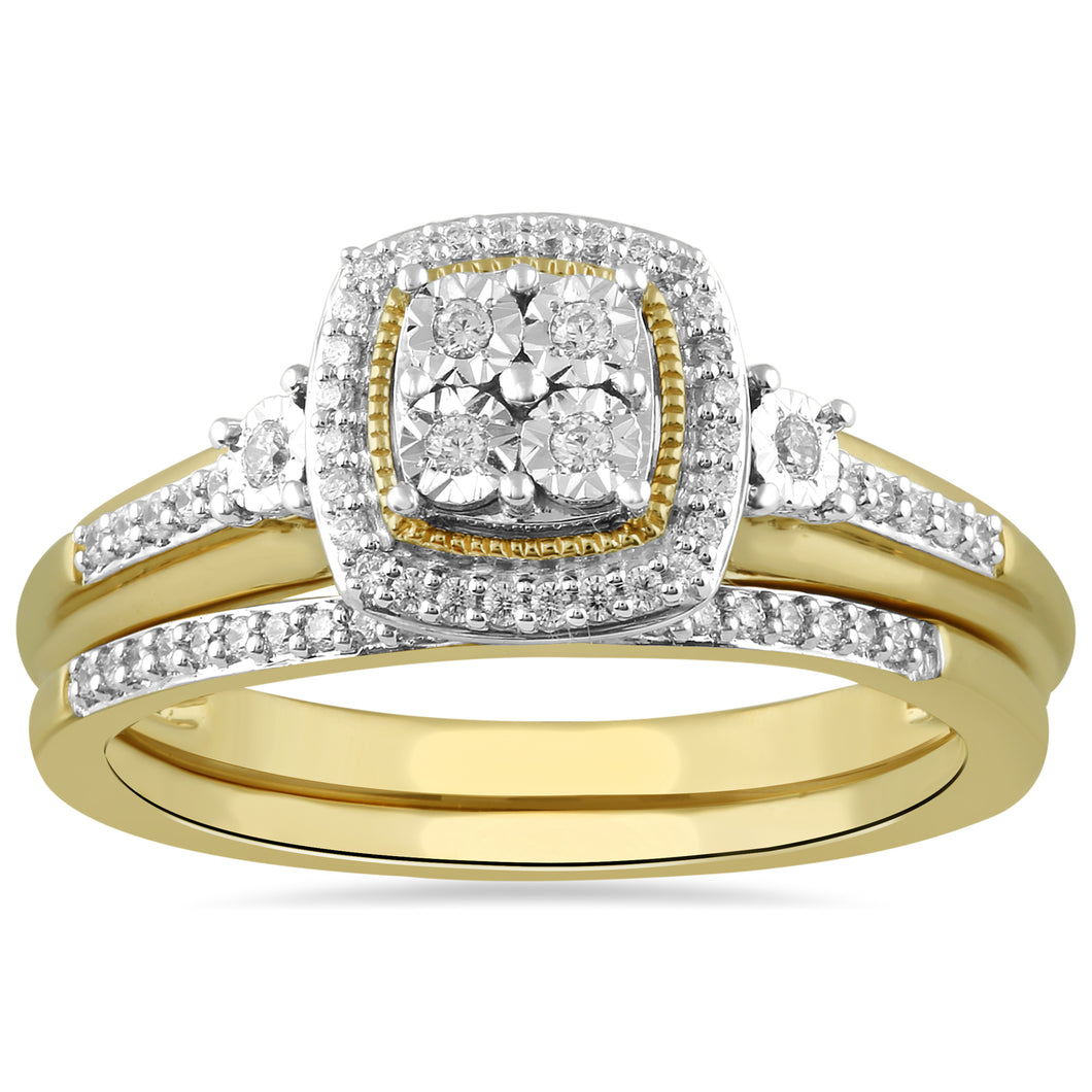 Jewelili Yellow Gold Over Sterling Silver 1/5 CTTW Natural White Round Diamonds Bridal Set