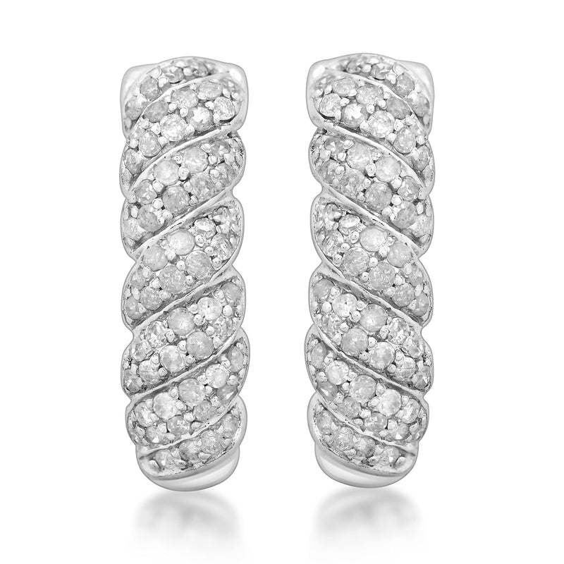 Jewelili Hoop Earrings with Natural White Round Diamonds in Sterling Silver 1/2 CTTW View 2