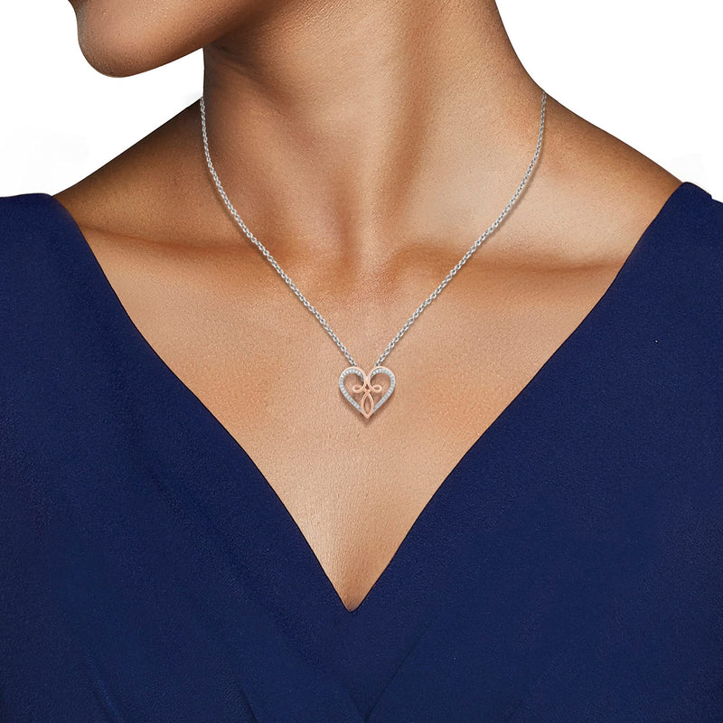 Jewelili Infinity Cross Heart Pendant Necklace with Natural White Round Diamonds in 10K Rose Gold over Sterling Silver 1/5 CTTW View 4
