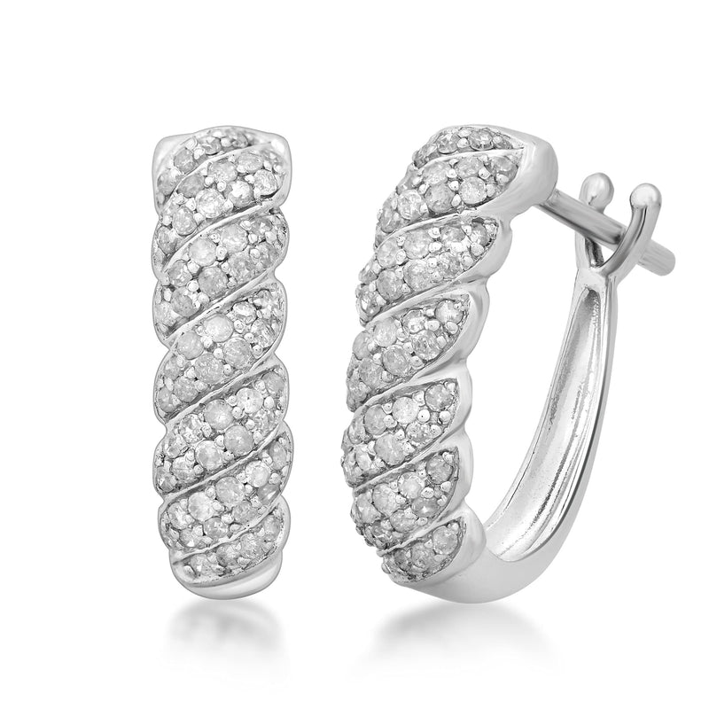 Jewelili Hoop Earrings with Natural White Round Diamonds in Sterling Silver 1/2 CTTW View 1