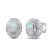 Load image into Gallery viewer, Jewelili Sterling Silver With 7x5mm Oval Shape Created Opal and Natural White Round Diamonds Stud Earrings
