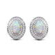 Load image into Gallery viewer, Jewelili Sterling Silver With 7x5mm Oval Shape Created Opal and Natural White Round Diamonds Stud Earrings
