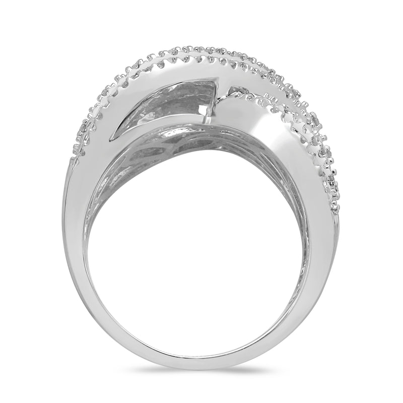 Jewelili Anniversary Ring with Natural White Baguette and Round Diamonds in Sterling Silver 1 .00 CTTW View 3