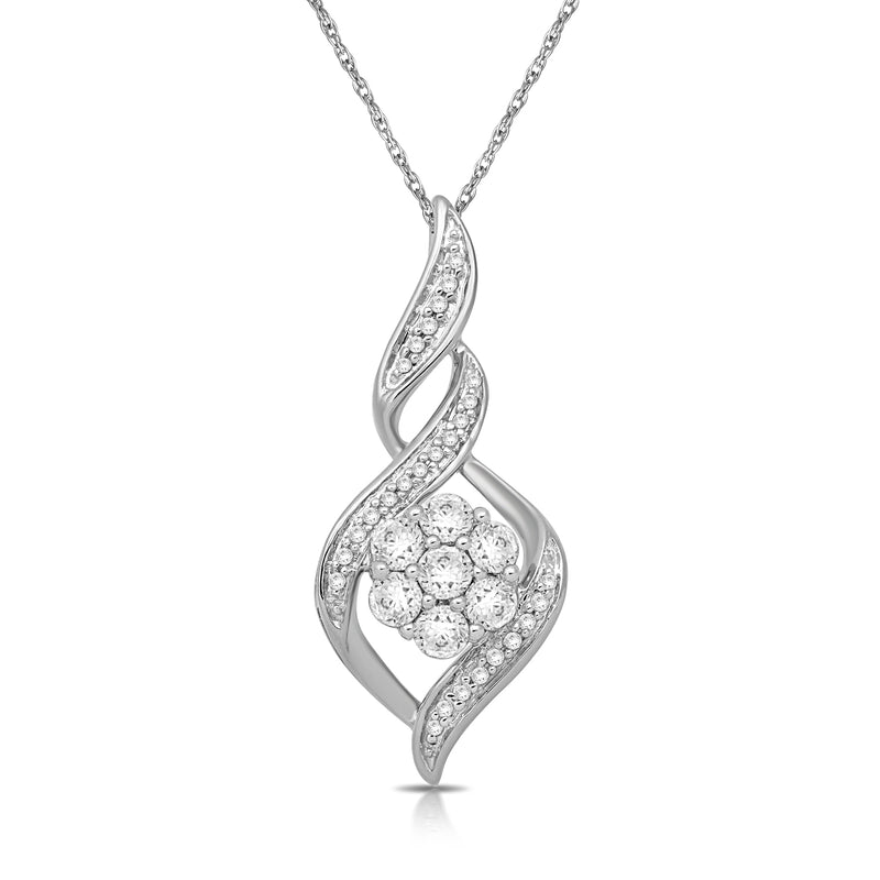 Jewelili 10K White Gold 1/2 CTTW Round White Diamonds Twist Pendant Necklace
