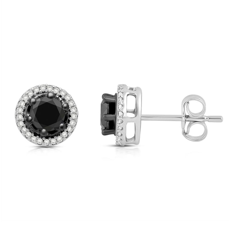 Jewelili Round Stud Earrings with Treated Black Diamonds and White Diamonds in Sterling Silver 1.00 CTTW View 4