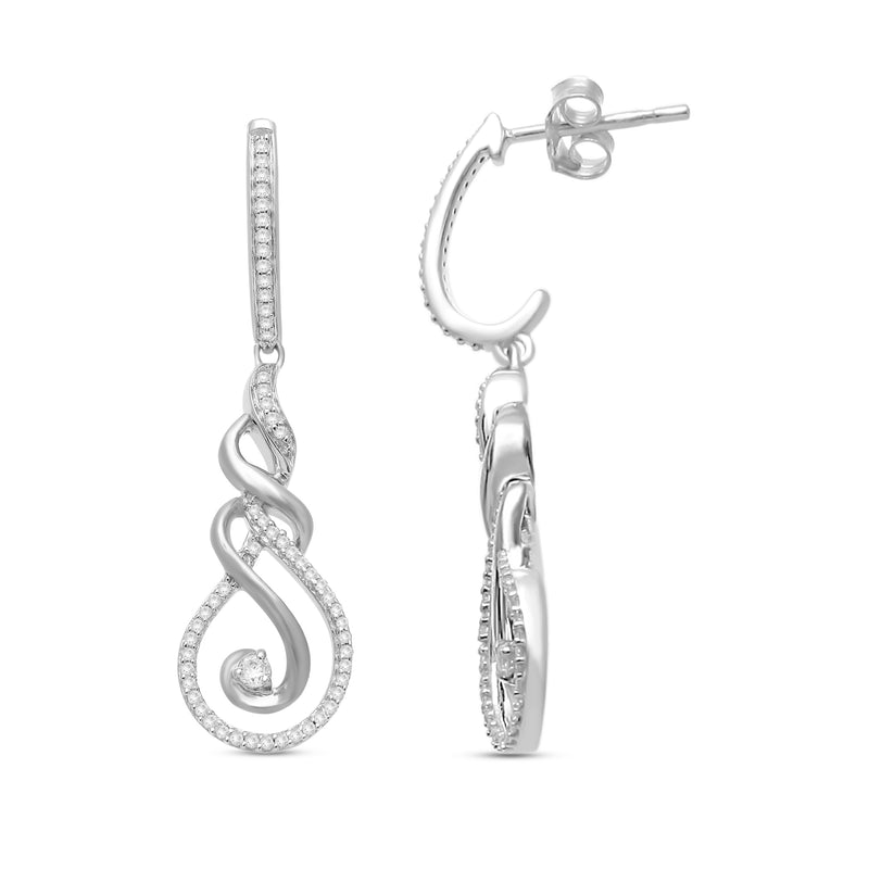 Jewelili Sterling Silver With 1/3 CTTW Round White Diamonds Dangling Twisted Earrings