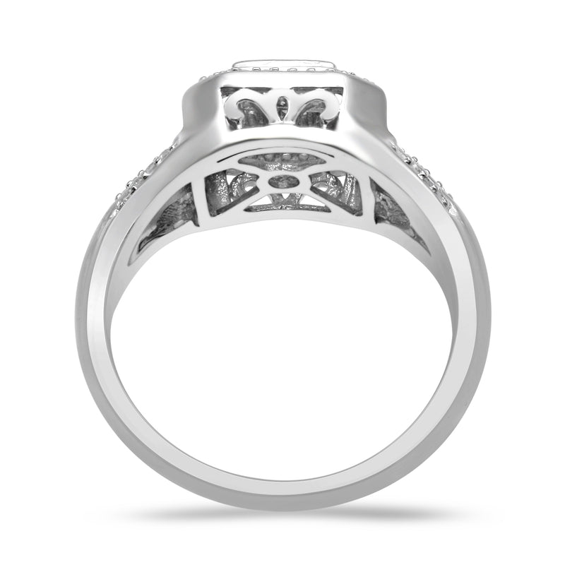 Jewelili Ring with Princess Cut and Round Natural White Diamonds in Sterling Silver With 1/4 CTTW View 2