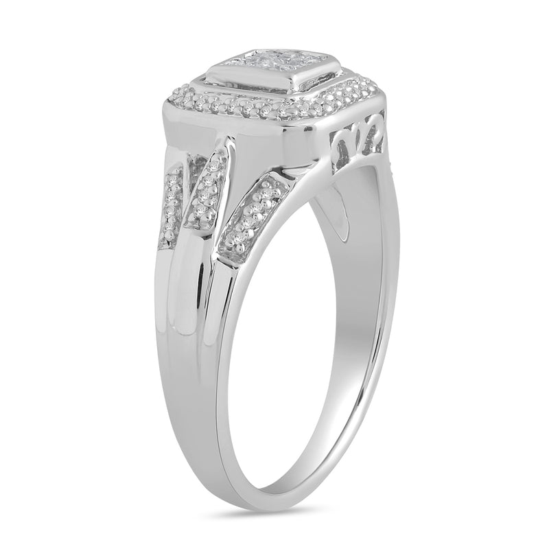 Jewelili Ring with Princess Cut and Round Natural White Diamonds in Sterling Silver With 1/4 CTTW View 3