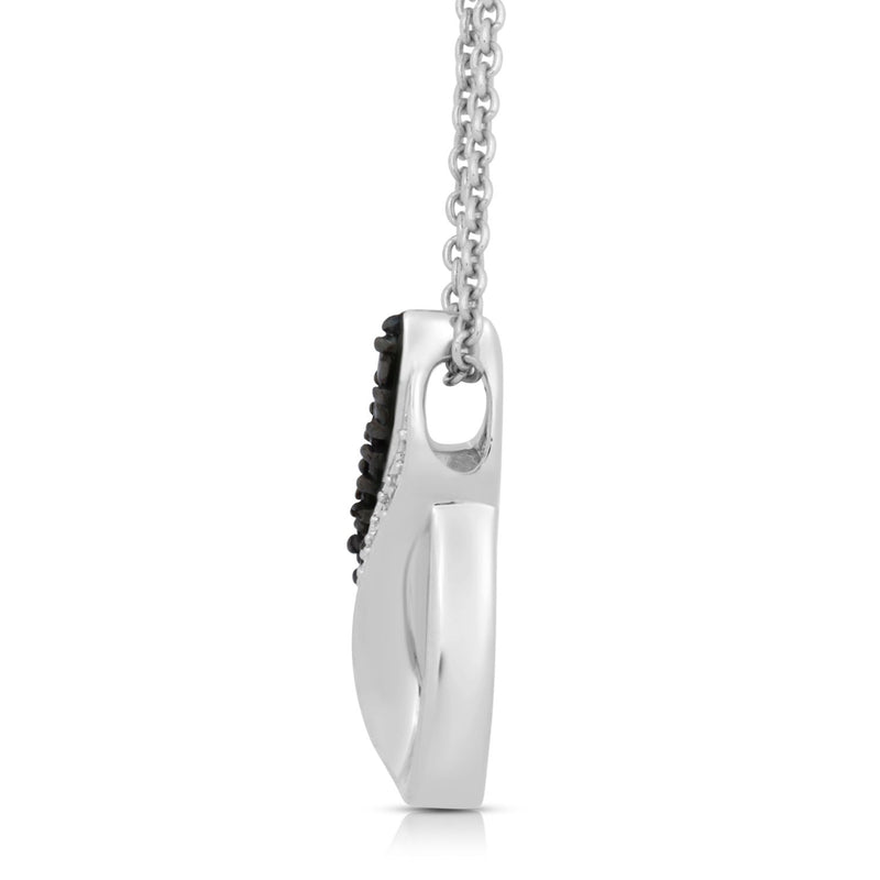 Jewelili Sterling Silver With Treated Black and White Natural Diamond Accent Teardrop Pendant Necklace