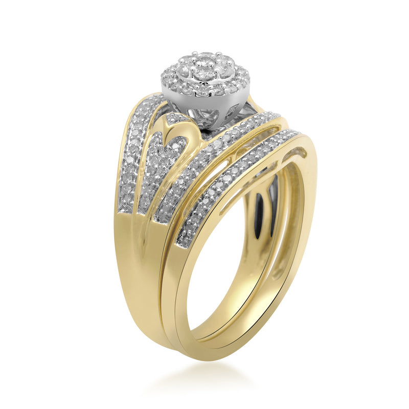Jewelili Ring with Natural White Round Diamonds in Yellow Gold over Sterling Silver 1/2 CTTW View 2