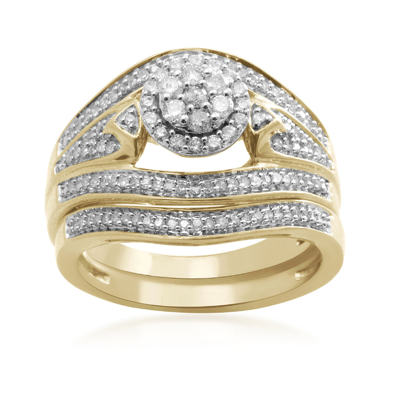 Jewelili Ring with Natural White Round Diamonds in Yellow Gold over Sterling Silver 1/2 CTTW View 1