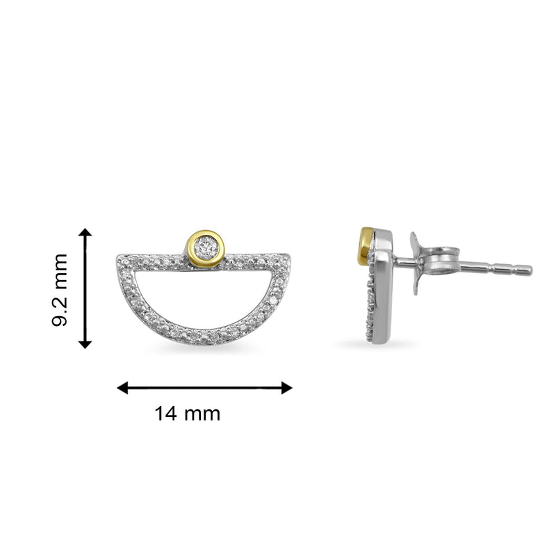 Jewelili Stud Earrings with Natural White Diamond in 10K Yellow Gold over Sterling Silver 1/10 CTTW View 3