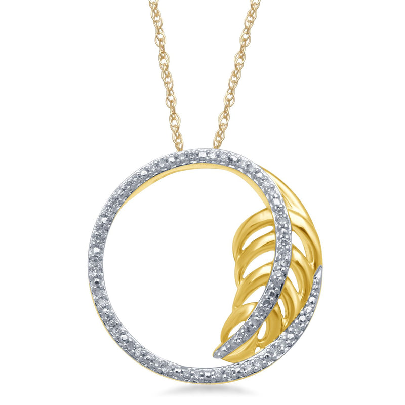 Jewelili 10K Yellow Gold with 1/10 CTTW Round Natural White Diamonds Pendant Necklace