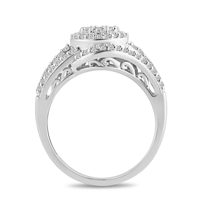 Jewelili Cluster Ring with Baguette and Round Natural White Diamonds in 10K White Gold 1 CTTW View 3