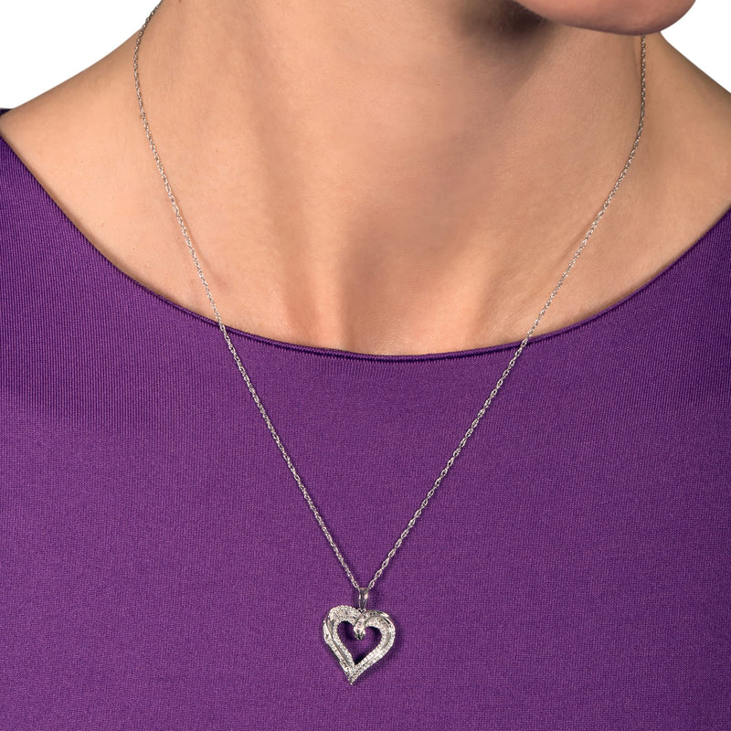 Jewelili Heart Pendant Necklace with Natural Diamonds in 10K White Gold 1/4 CTTW View 2