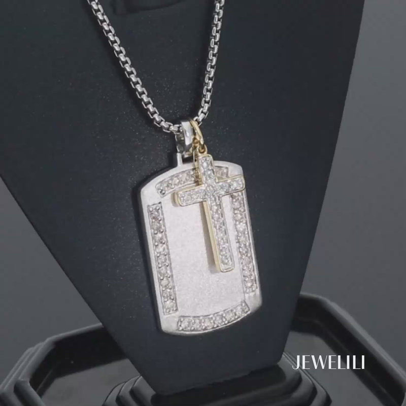 Men's Necklace 18k WG Dog Tag w/Diamonds Blue Sapphire & Ruby 18 in Chain  97.6 g - Jewels in Time