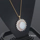 Load and play video in Gallery viewer, Jewelili Yellow Gold Over Sterling Silver  With Oval Shape and Pear Shape Created Opal and Round Created White Sapphire Pendant Necklace
