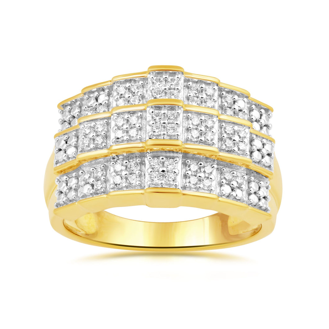 Jewelili Yellow Gold Over Sterling Silver With 3/8 CTTW Natural White Round Diamonds Engagement Ring