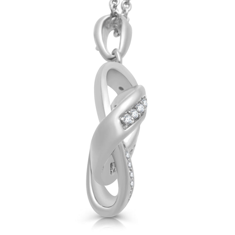 Jewelili Sterling Silver With 1/10 CTTW Natural White Diamond Love Knot Pendant Necklace