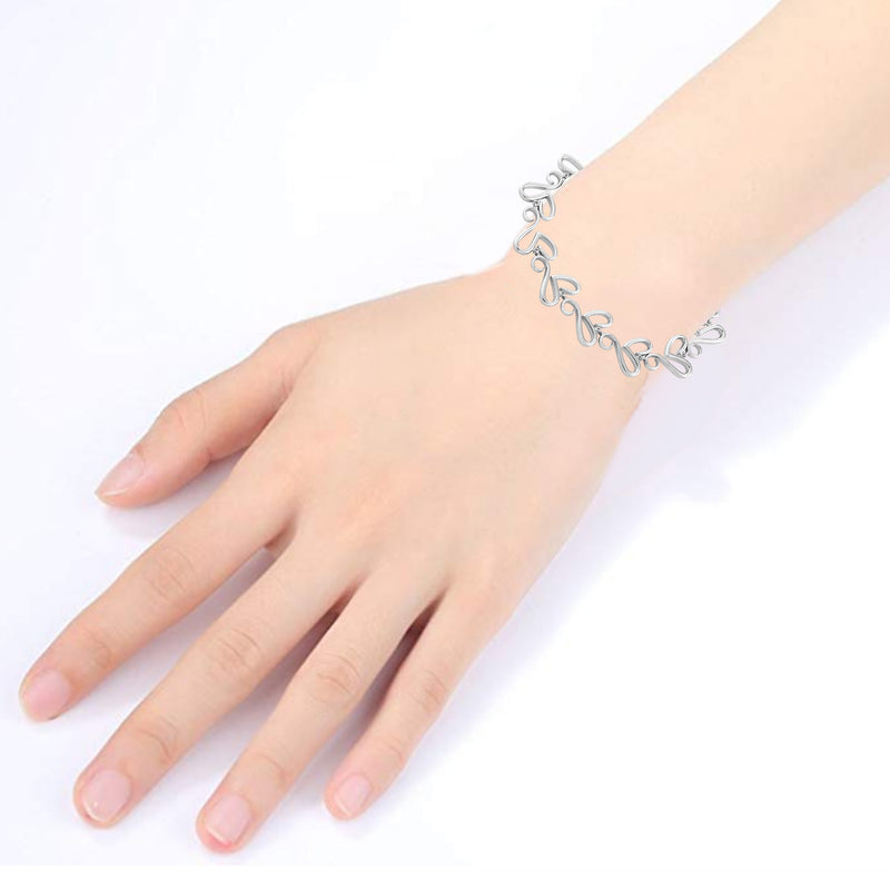 Jewelili Fancy Love Heart Link Bracelet in Sterling Silver View 1
