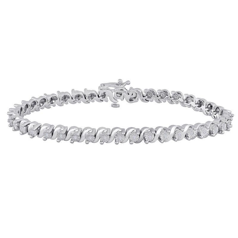 Jewelili Bracelet with Diamonds in Sterling Silver 1/4 CTTW