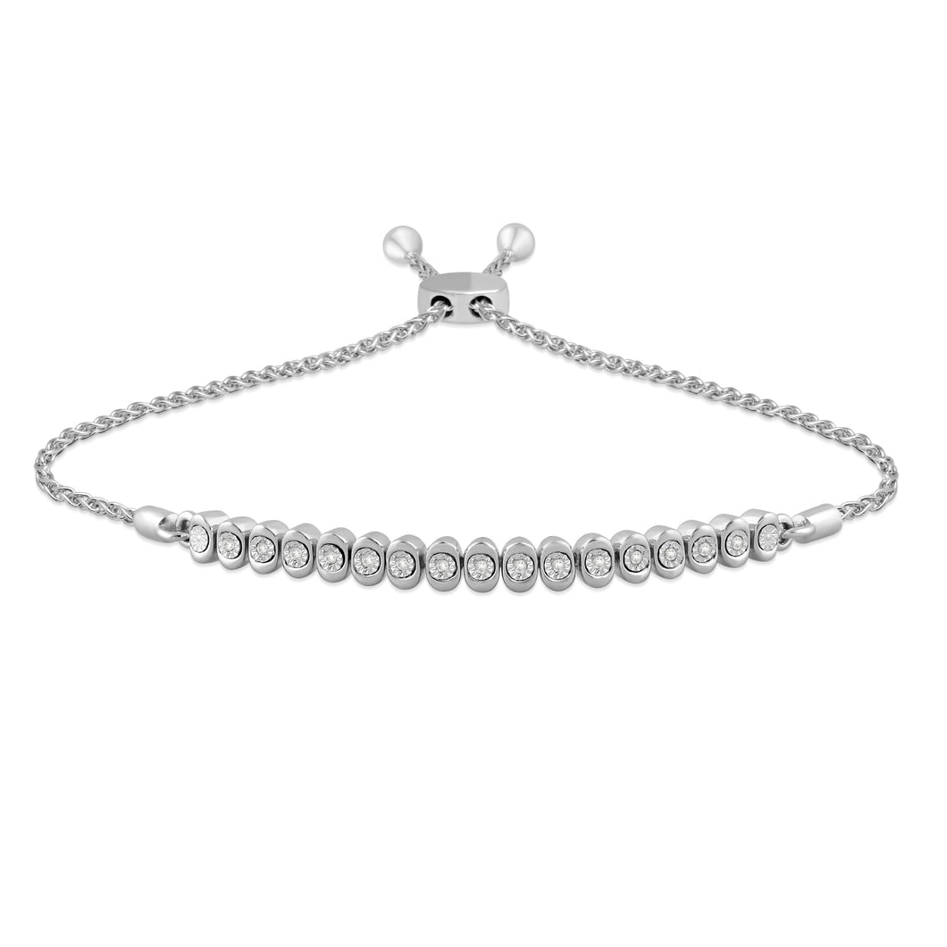 Jewelili Bolo Bracelet, Adjustable Length Natural White Round Diamonds in Sterling Silver with 1/10 CTTW View 1