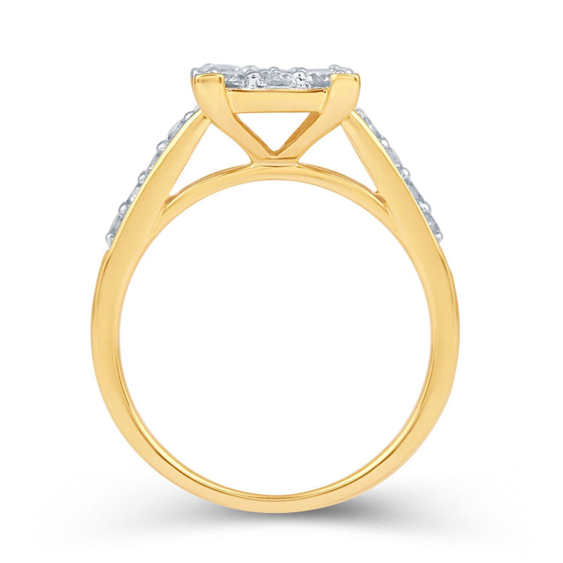 Jewelili 10K Yellow Gold With 1 Cttw Natural White Round Diamonds Bridal Set