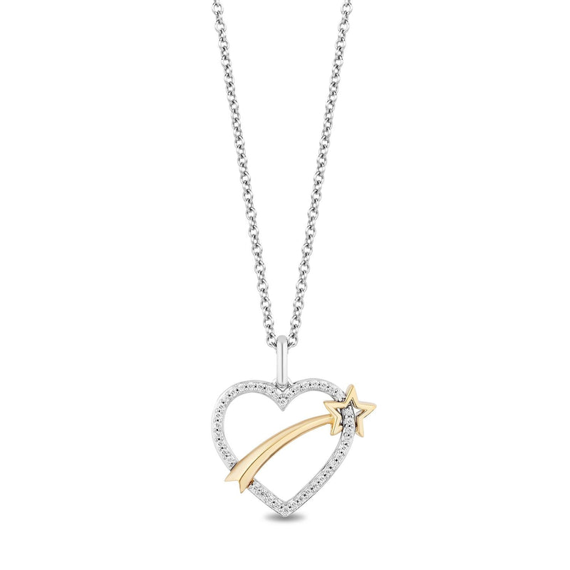 Disney Tinker Bell Inspired Diamond Star Heart Necklace Pendant in Sterling Silver and 10K Yellow Gold 1/6 CTTW View 1