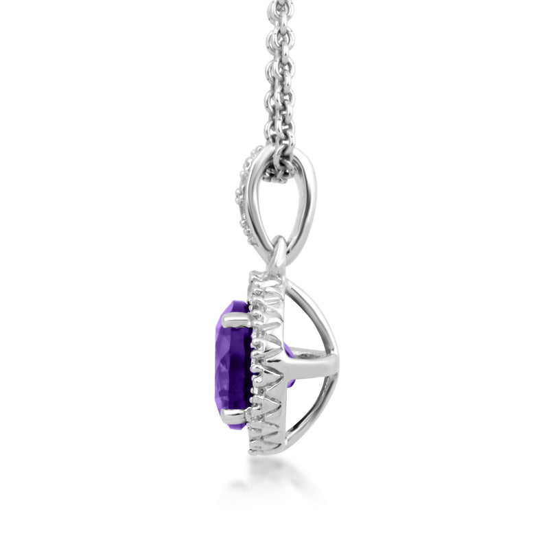 Jewelili Sterling Silver With Amethyst and Created White Sapphire Halo Pendant Necklace