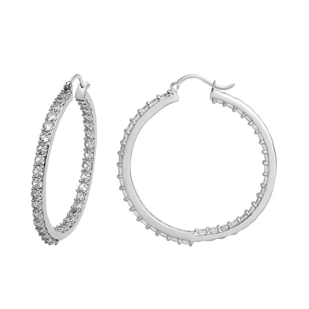 Jewelili Inside-Out Hoop Earrings with Created White Sapphire over Sterling Silver 