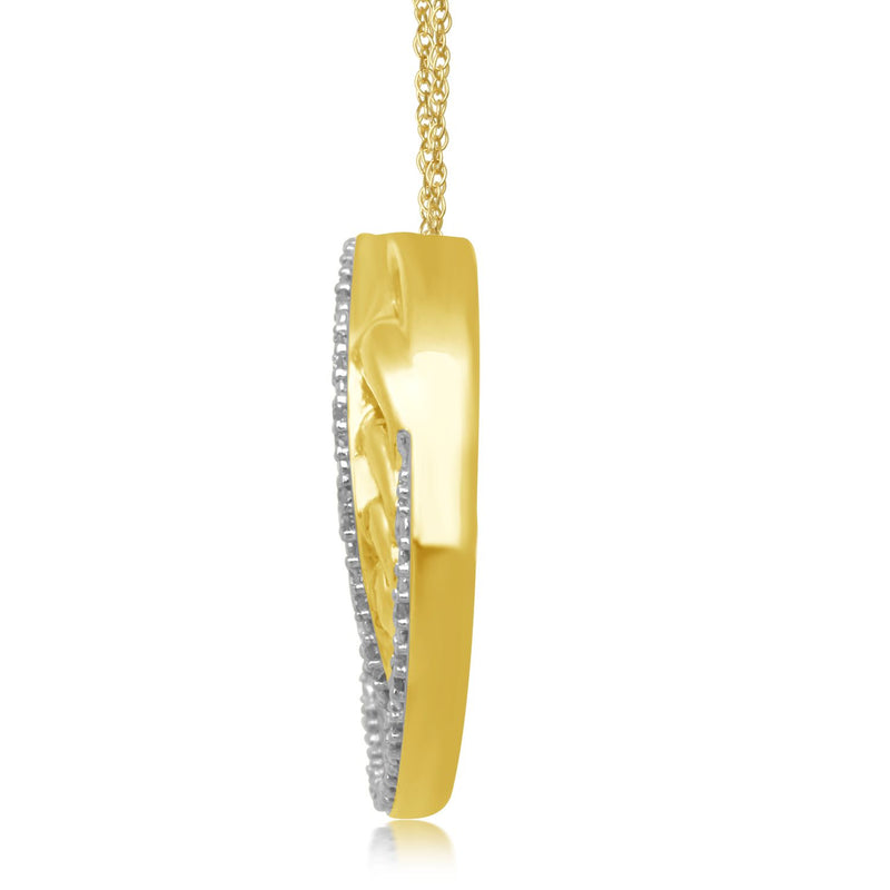 Jewelili 10K Yellow Gold with 1/10 CTTW Round Natural White Diamonds Pendant Necklace