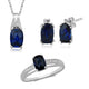 Load image into Gallery viewer, Jewelili Sterling Silver Checkerboard Cushion Cut Created Blue Sapphire and White Cubic Zirconia Ring, Earrings and Pendant Necklace Jewelry Set
