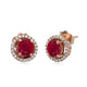 Load image into Gallery viewer, Jewelili 10K Rose Gold with Round Shape Natural Ruby and 1/6 CTTW Natural White Round Diamonds Stud Earrings
