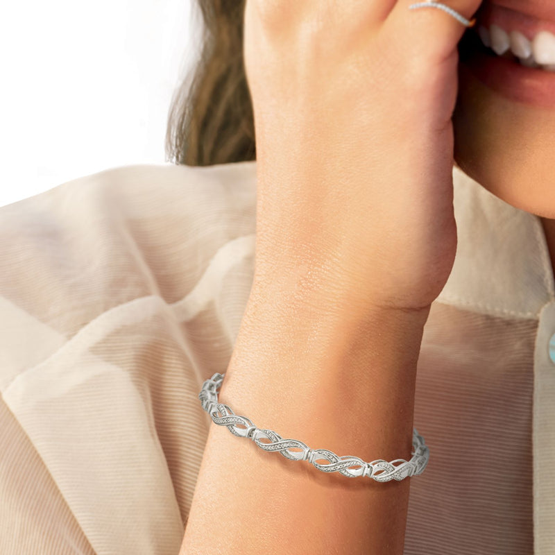 Jewelili Diamond Infinity Bracelet Natural Diamond in Sterling Silver, 7.25" View 5