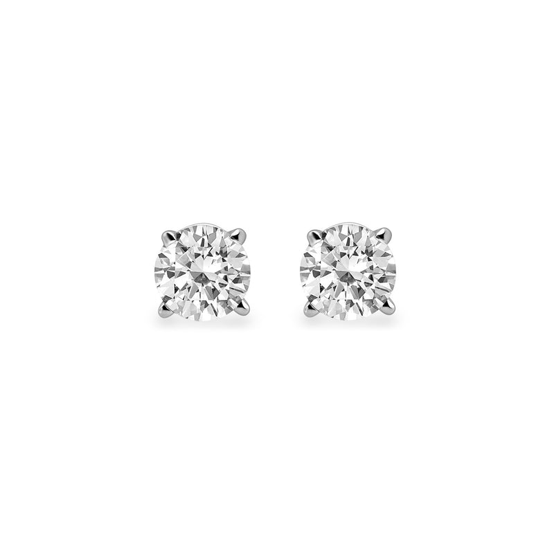 Jewelili Stud Earrings with Round Diamonds in 14K White Gold 3/4 CTTW View 2