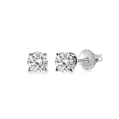 Jewelili Stud Earrings with Round Diamonds in 14K White Gold 3/4 CTTW View 1