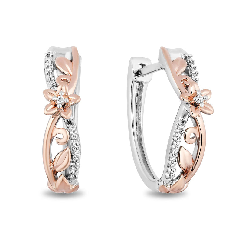 Enchanted Disney Fine Jewelry Sterling Silver and 10K Rose Gold with 1/10 CTTW Diamond Rapunzel Huggies Earrings