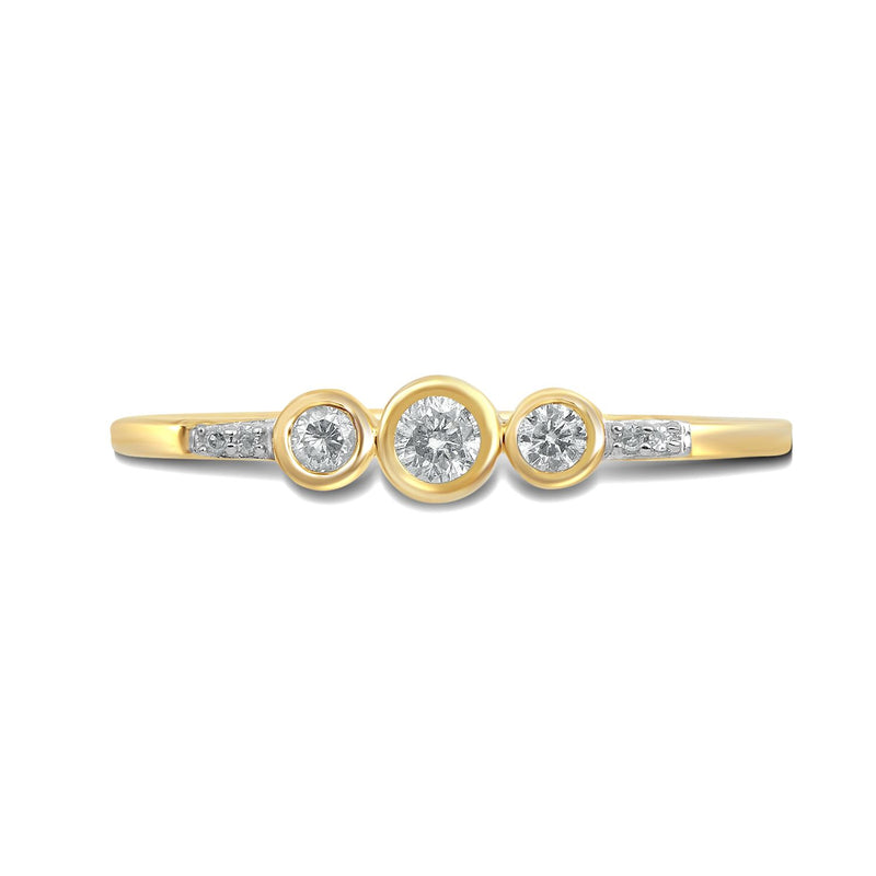 Jewelili 10K Yellow Gold With 1/6 Cttw Natural White Round Diamonds Three Stone Ring