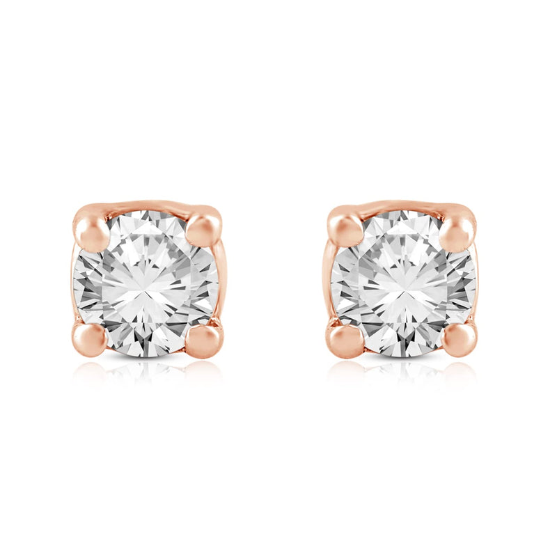 Jewelili Rose Gold With 1/5 CTTW Round Diamonds Stud Earrings