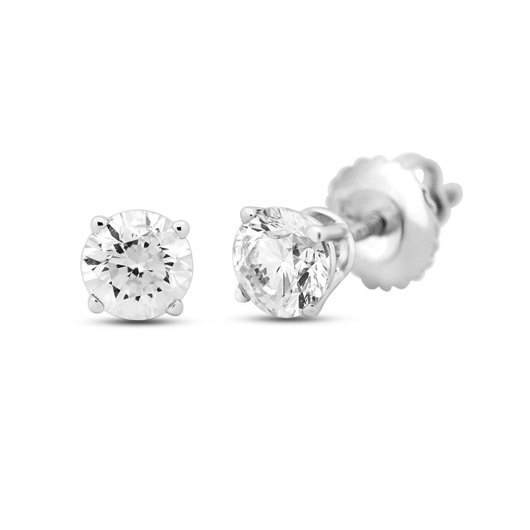 Jewelili Stud Earrings with Round Diamonds Solitaire in 14K White Gold 3/4 CTTW View 1