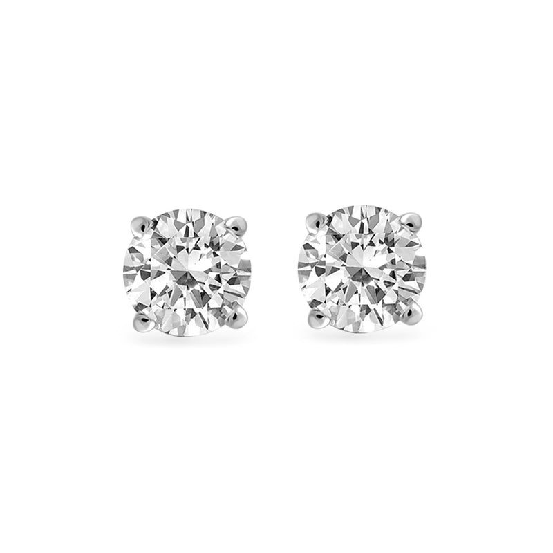 Jewelili Stud Earrings with Round Diamonds Solitaire in 14K White Gold 0.75 CTTW View 2