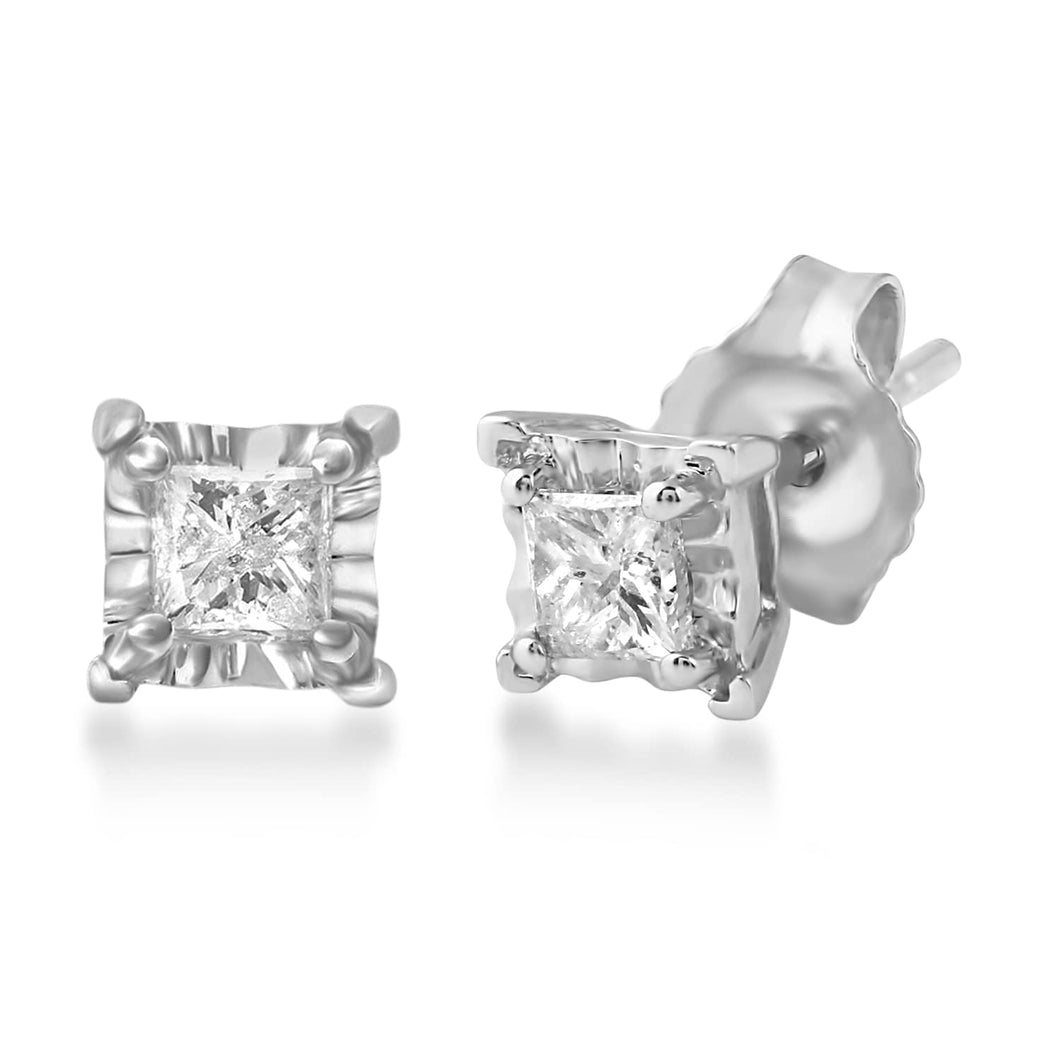Jewelili 10K White Gold with 1/4 CTTW Diamonds Solitaire Stud Earrings