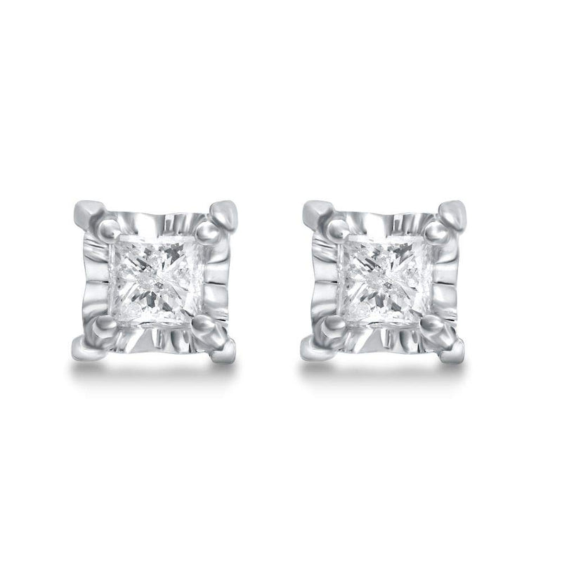 Jewelili 10K White Gold with 1/4 CTTW Diamonds Solitaire Stud Earrings