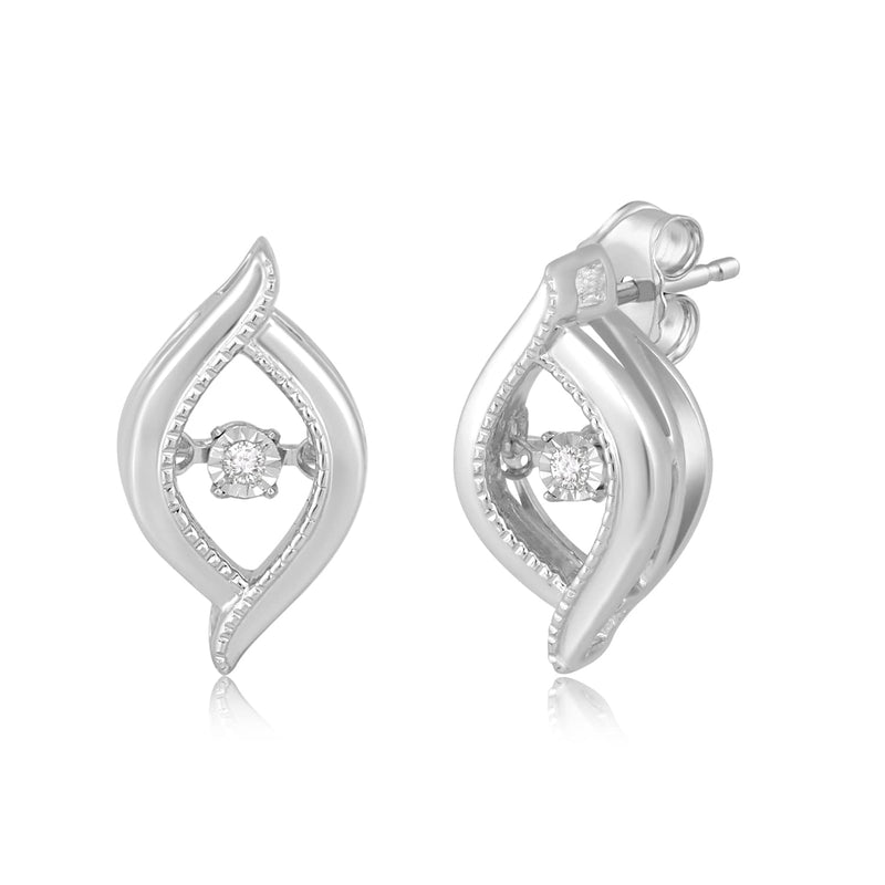 Jewelili Sterling Silver With Natural White Diamonds Dancing Love Earrings